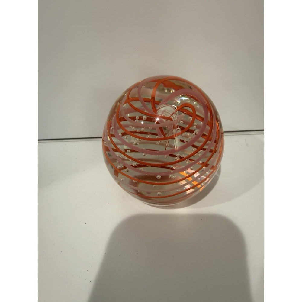 Murano Art Style - Glass Paperweight Orange Swirl with forced Bubbles - Sphere